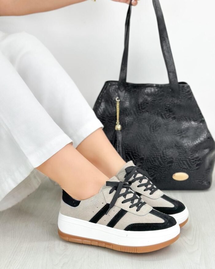 TENIS BEIGE POR NEGRO 699