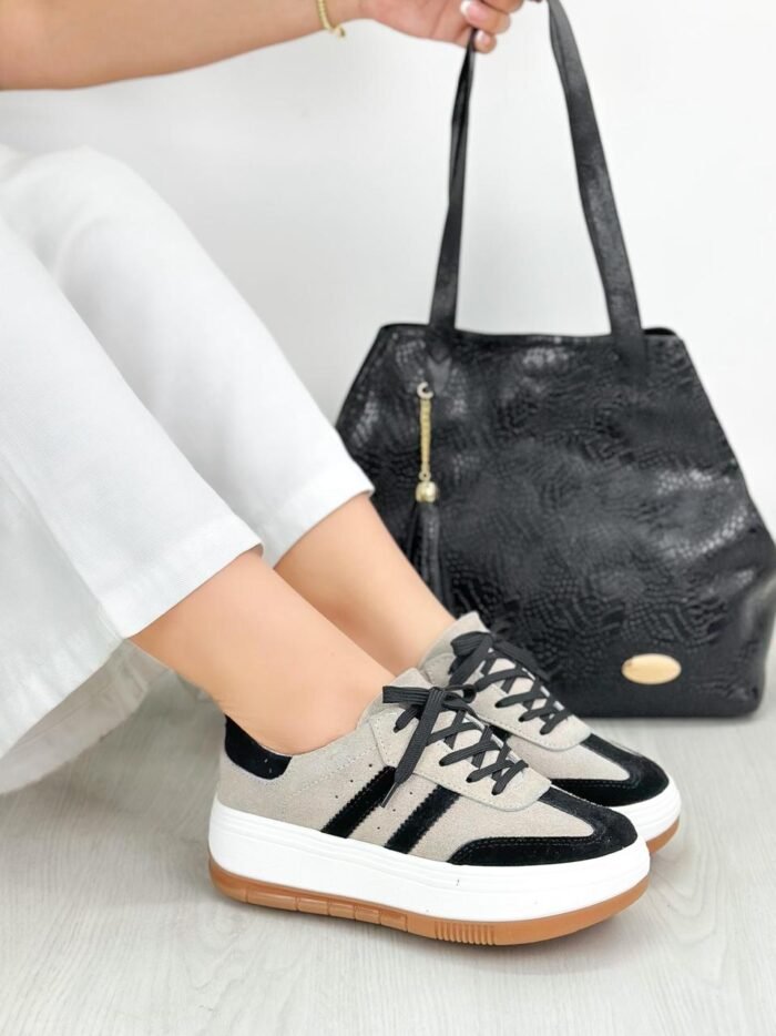 TENIS BEIGE POR NEGRO 699
