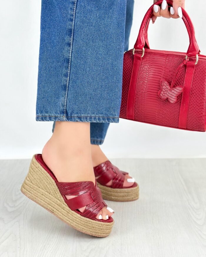 PLATAFORMA YUTE Y CUERO ROJO 3002