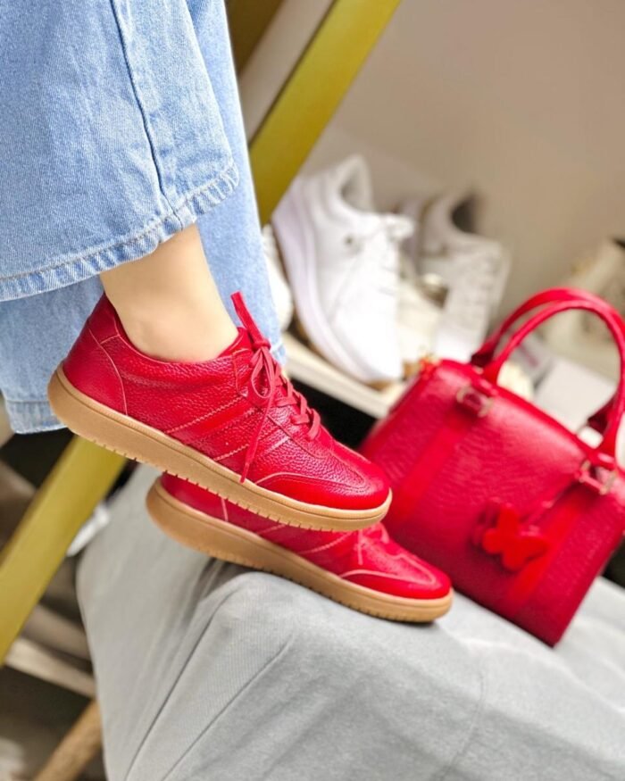 TENIS CUERO ROJO 718