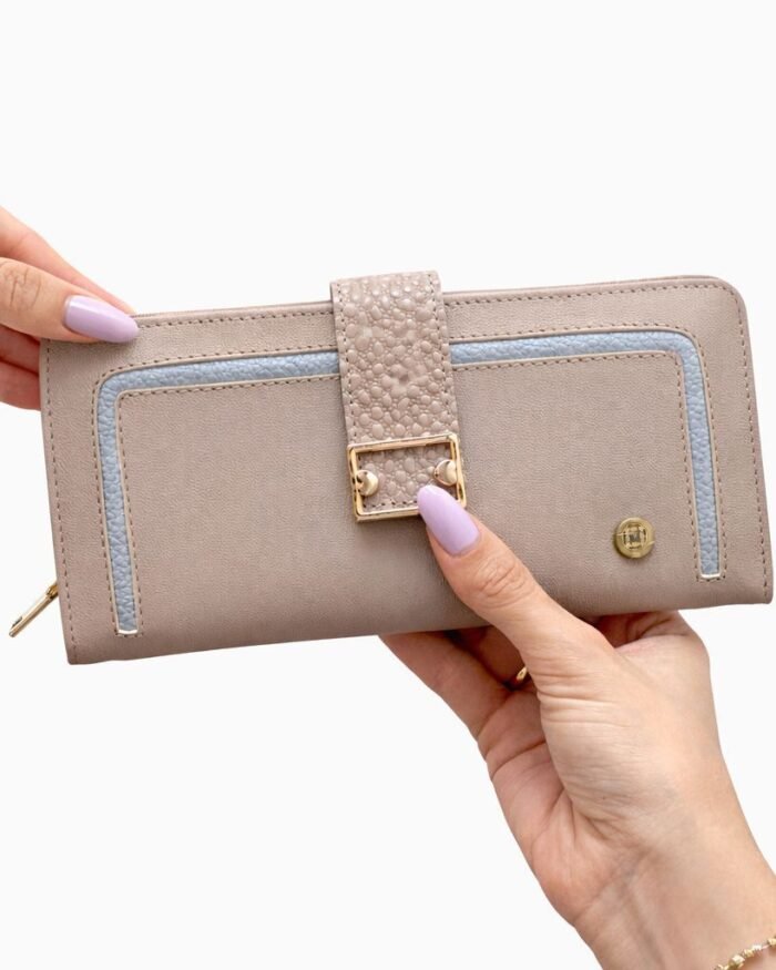 Billetera en Cuero Amplia Negro Nude y Rojo - NC-A216